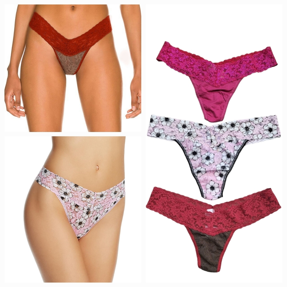 Hanky Panky Signature Lace Low Rise Thong Bundle Red/Pink/Floral O/S